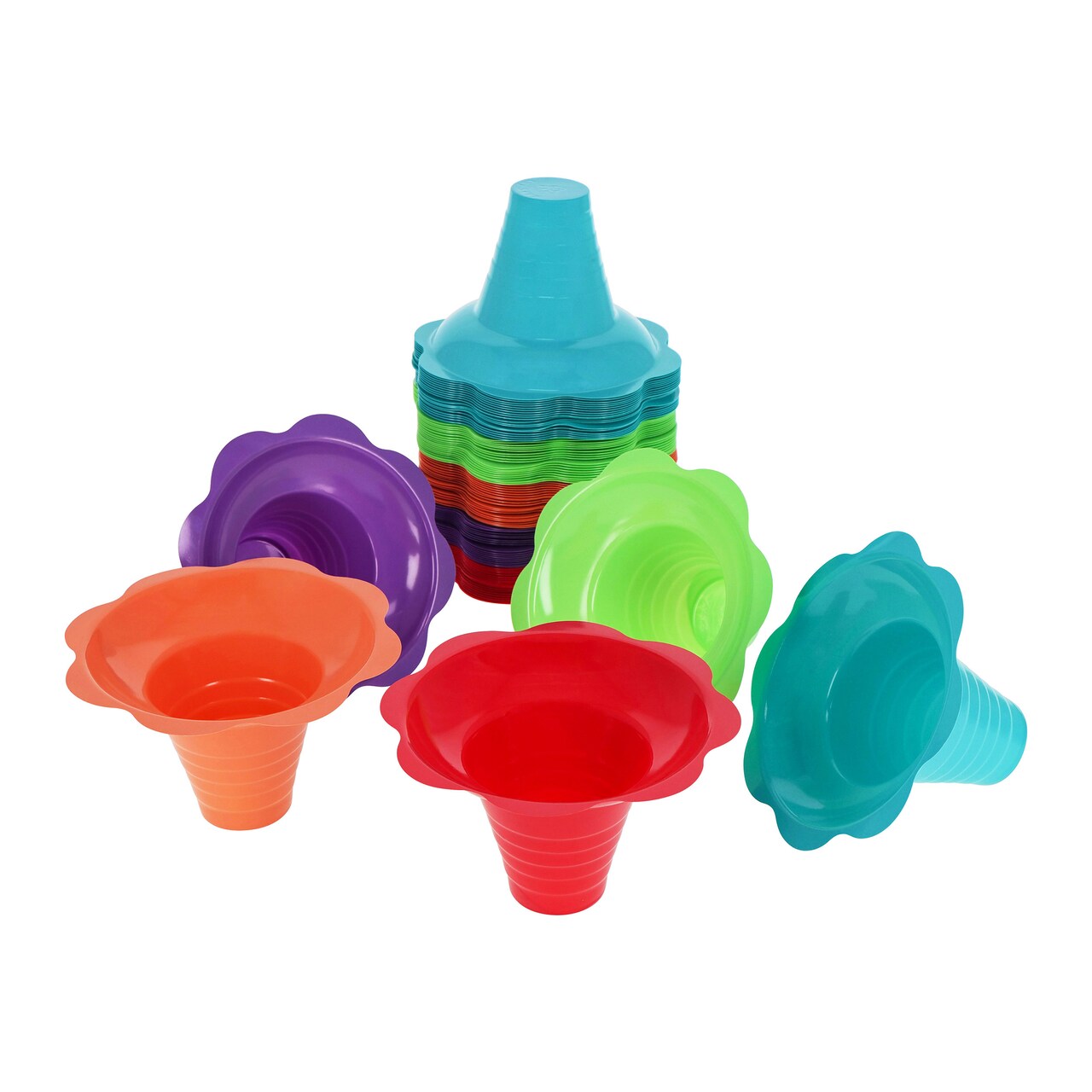 Lot45 Plastic Snow Cone Cups Reusable 8oz 100-Pack - Flower Bowl Shaved Ice Cups